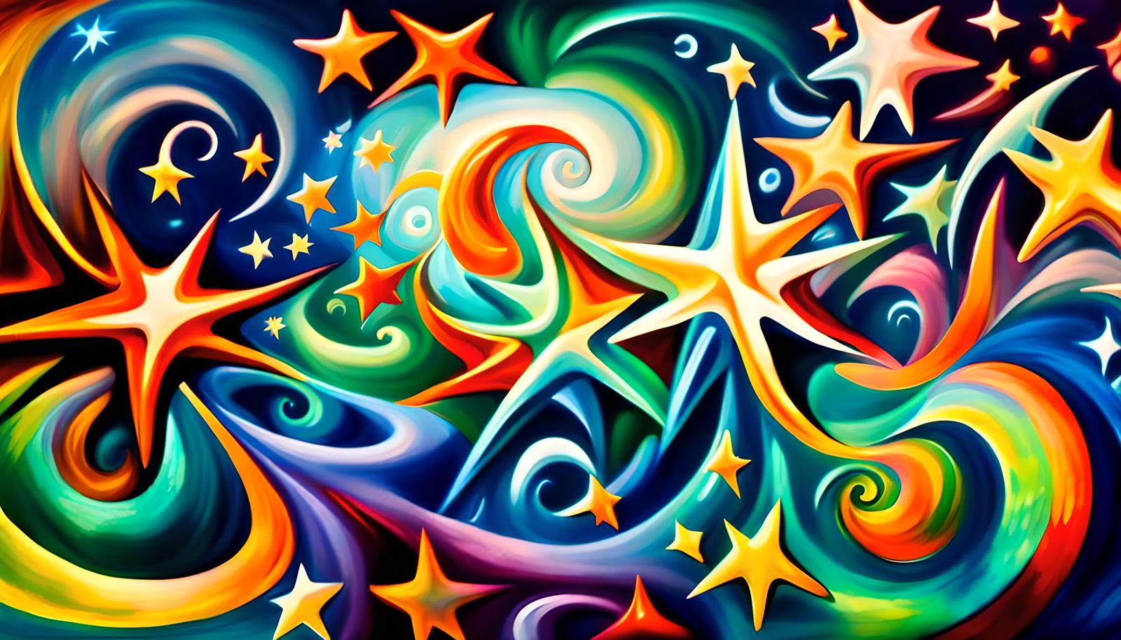 Iridescent Stars in Electromagnetic Swirl: Impasto Painting