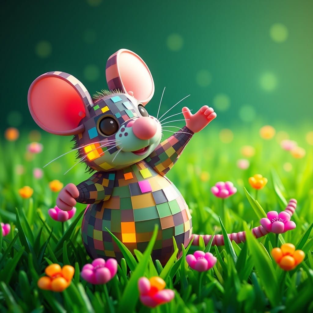 Heroic Pixel Mouse in Whimsical 3D Digital Art
