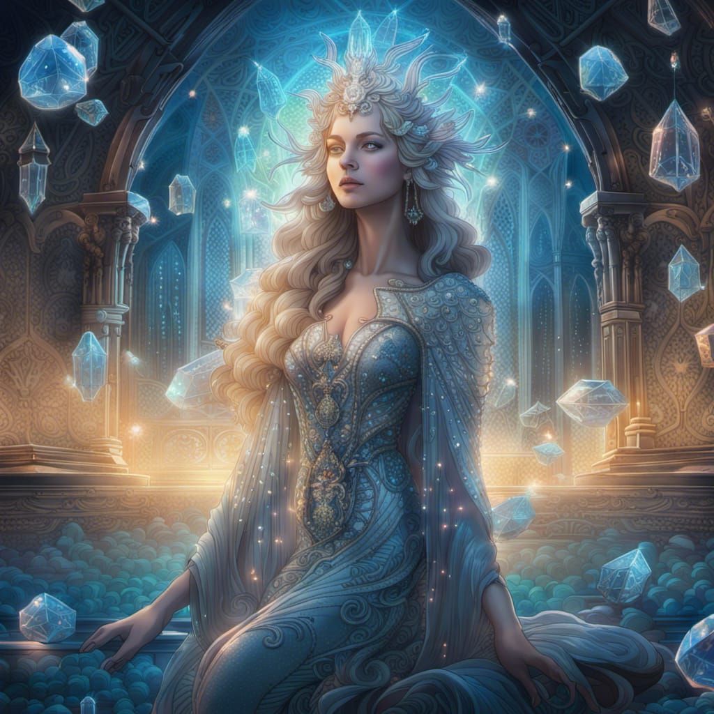 Crystal Lady of the Lake: Ethereal Illustration