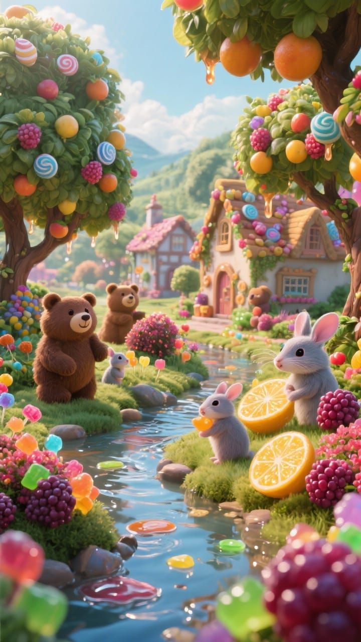 Whimsical Village of Berry Bears and Citrus Chinchillas