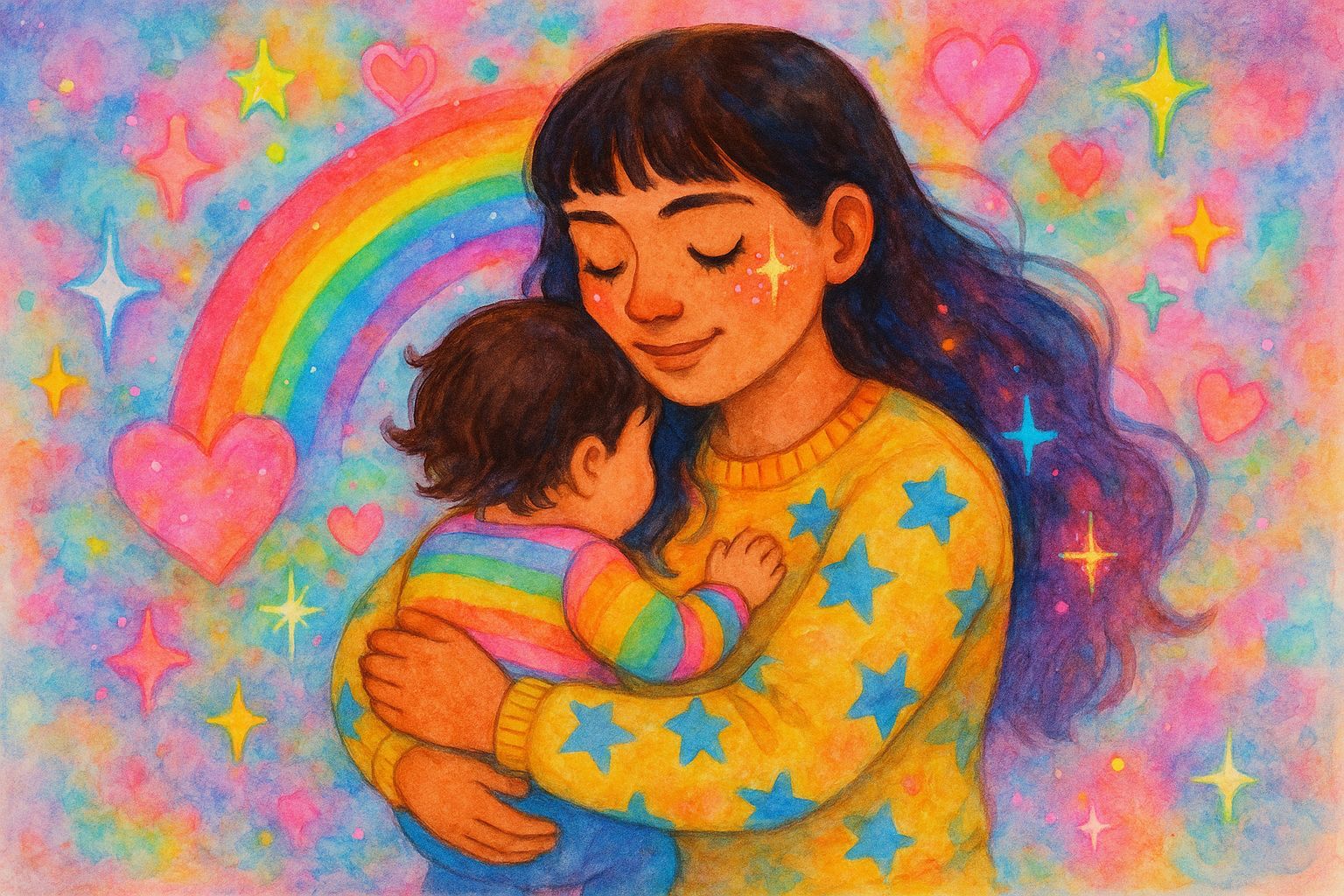 Kidcore Motherhood in Liminal Watercolor Style