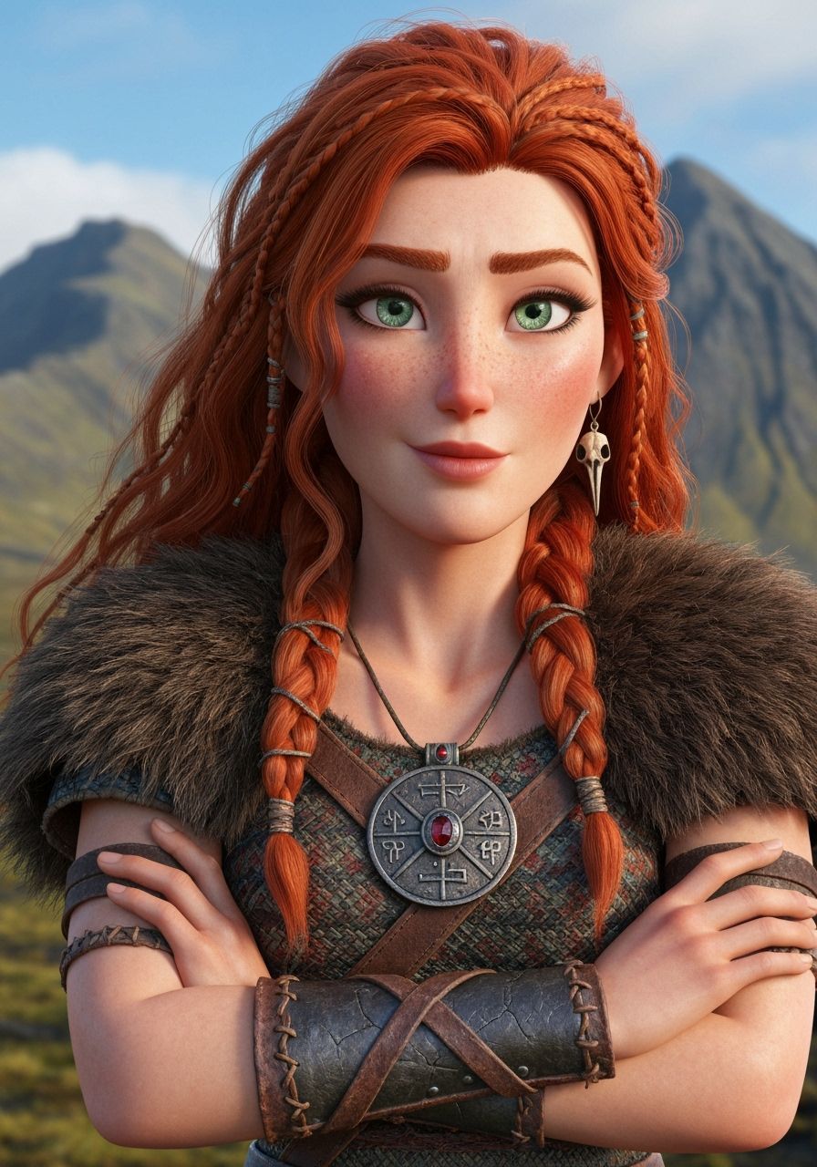 Viking Shieldmaiden Portrait with DreamWorks Pixar Style