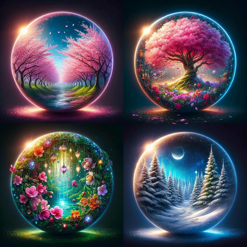 Seasonal Globes in Vibrant Digital Art