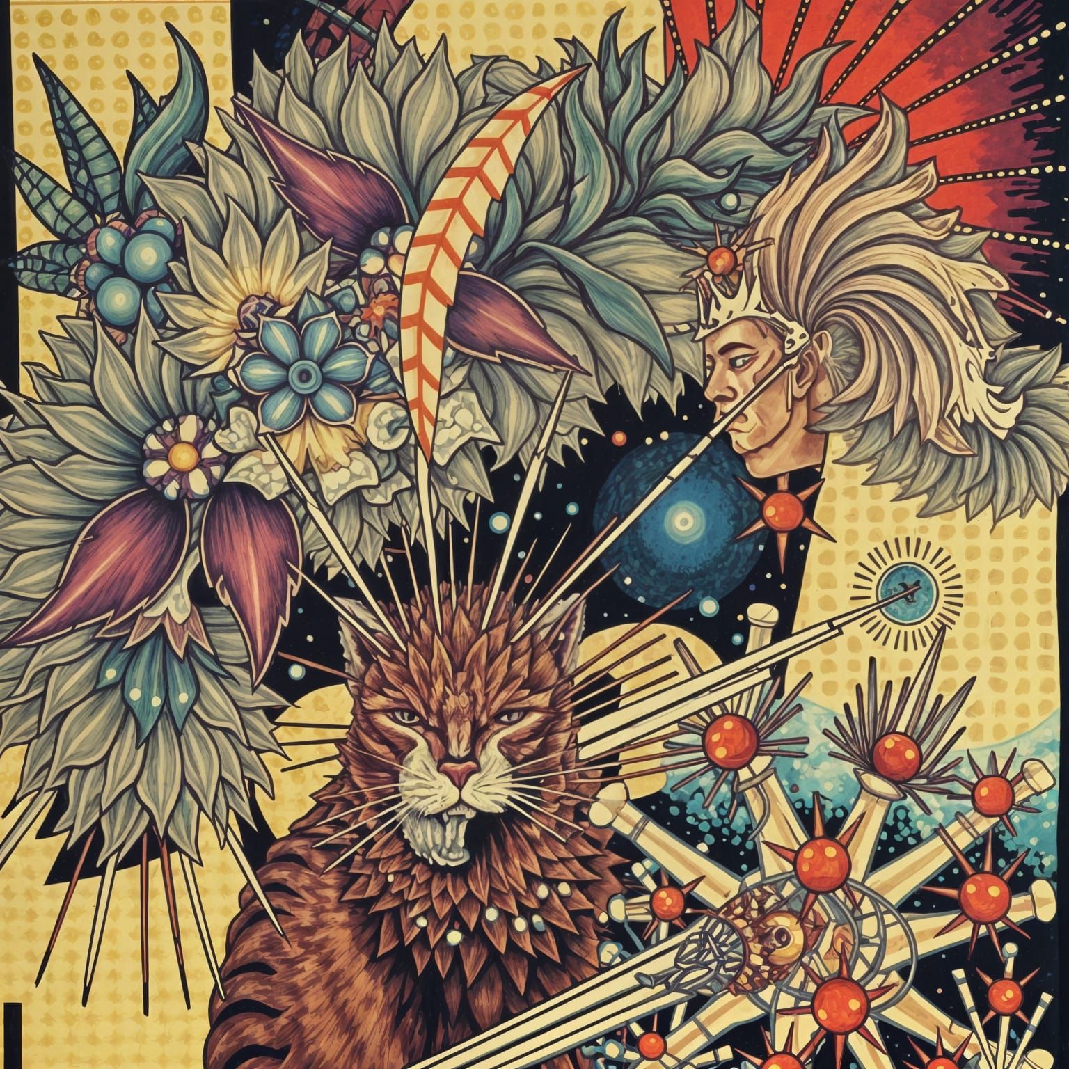 Surrealist Fractal Woodcut in Shin Hanga Style