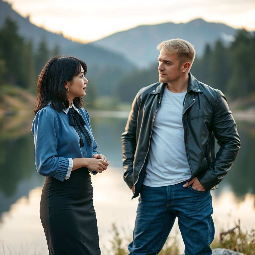 Korean Author and Metalhead Chat by Lake at Sunset