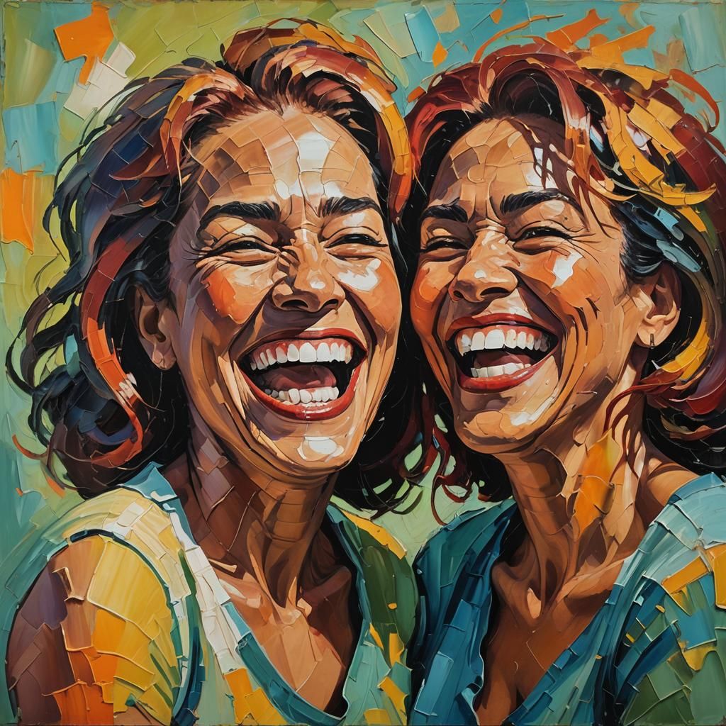 Expressionist Portrait of Two Laughing Women