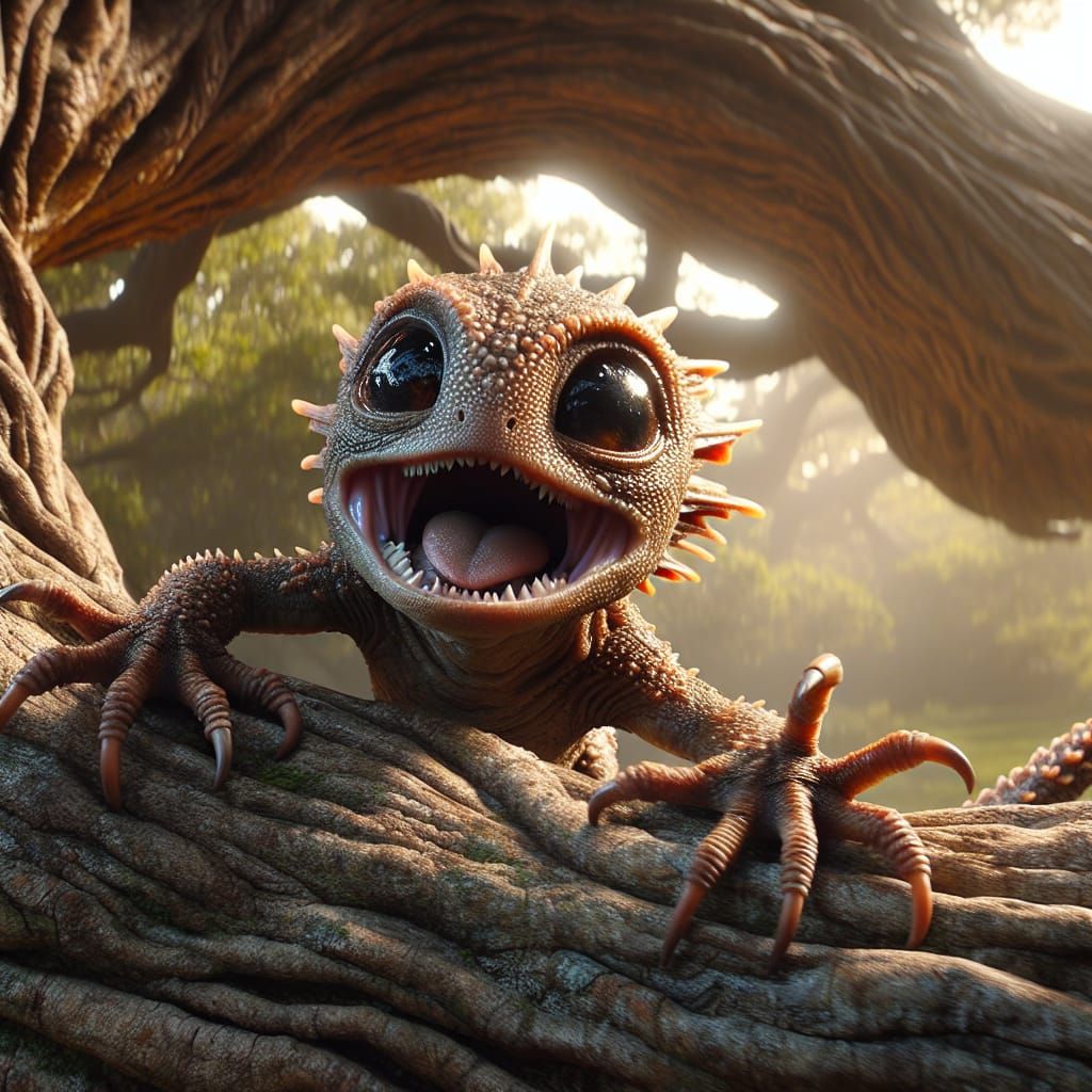 Angry Cute Monster Climbing the Tree of Life
