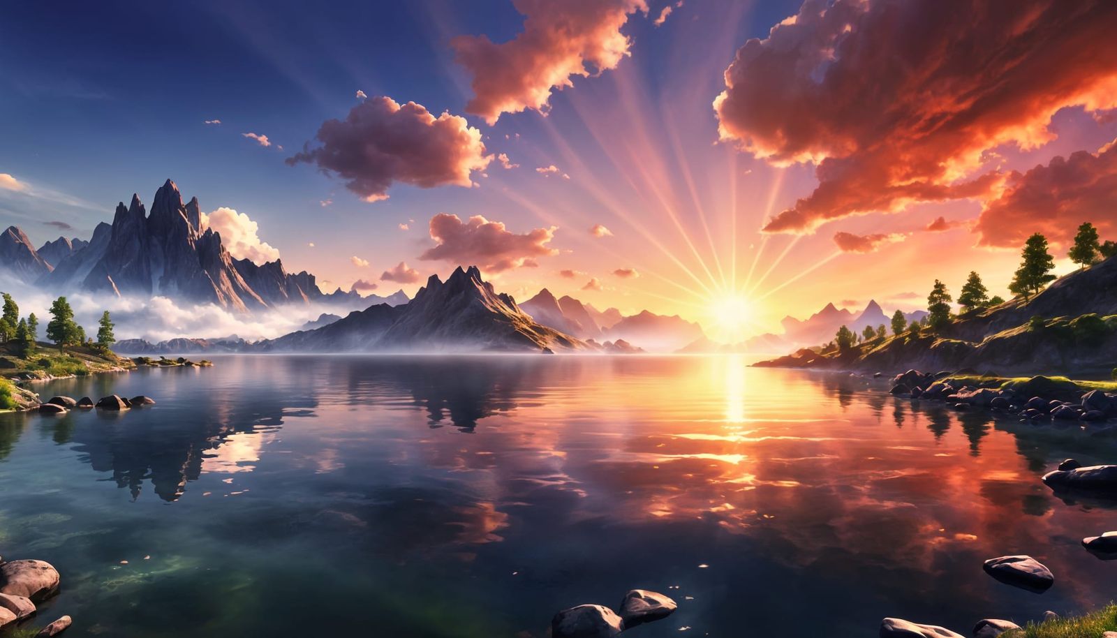 Brightly Illuminated Landscape in Watercolor Scheme