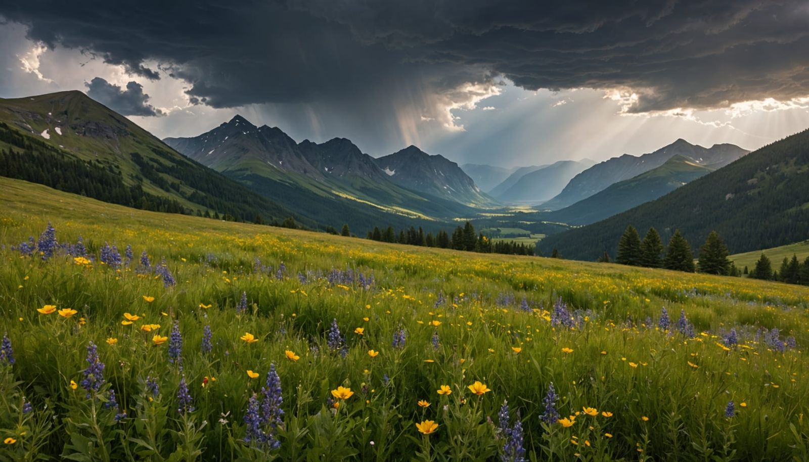 Dramatic Mountain Landscape with Approaching Summer Storm