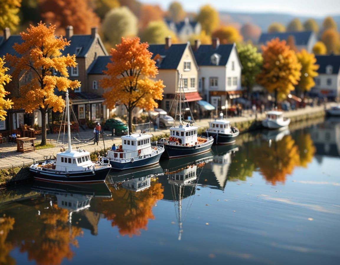 Miniature Moorings in Fall Tilt-Shift Photography