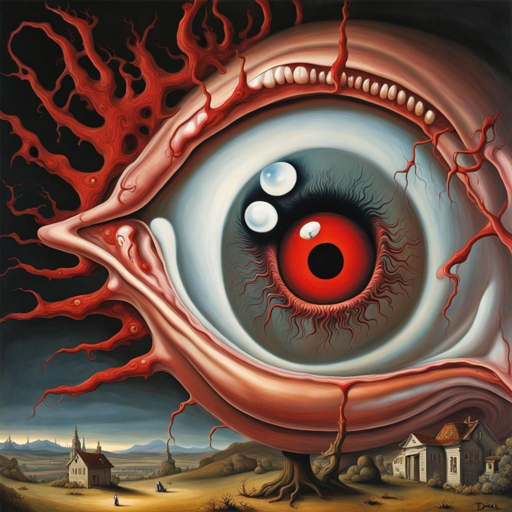 Surreal Bulging Red Eye in Pop Surrealism Style
