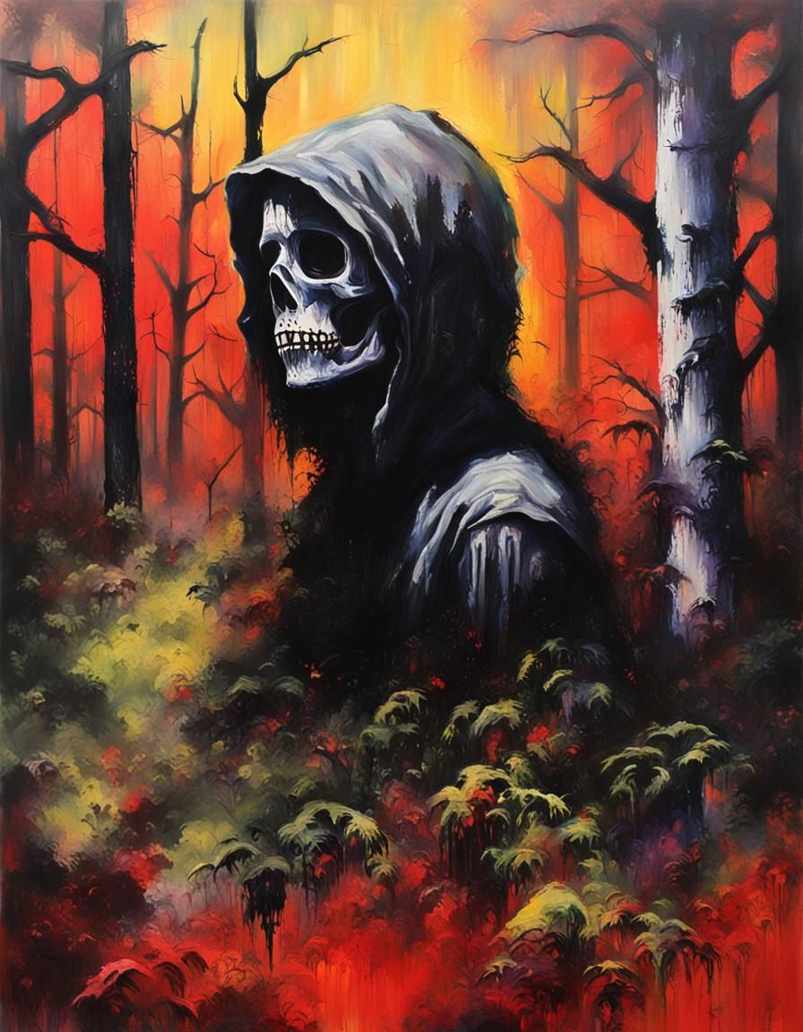 Shadow, Tormented, Drought, Aerosol Paint, fauvist, Helen Cottle, macabre forest nightmare (3moons's Build A Prompt shad...