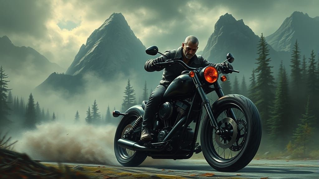 Vlad Dracul Rides Chopper Through Carpathian Forest