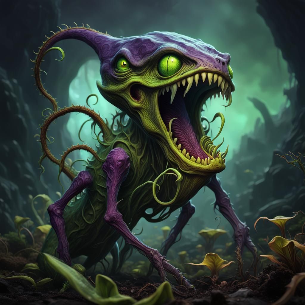 Carnivorous Plant Creature on Alien World in Dark Fantasy St...