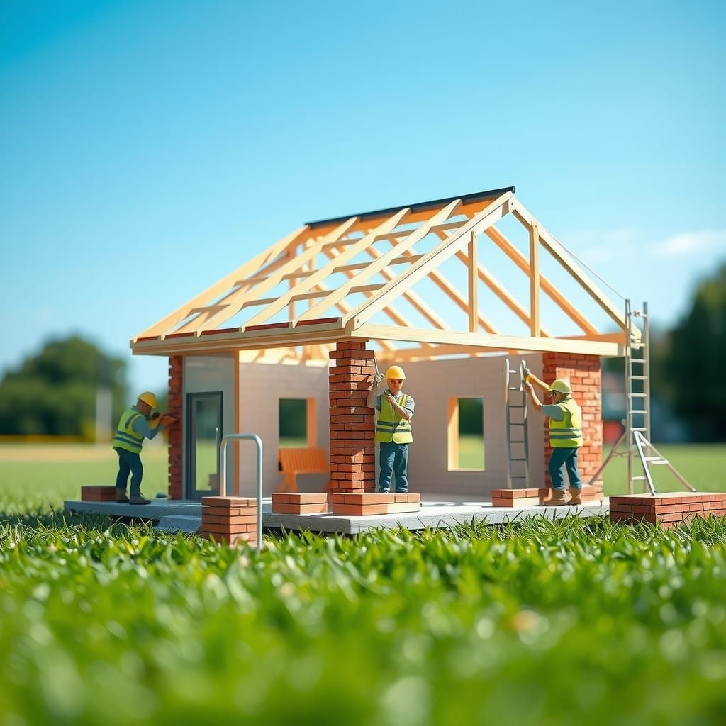 Miniature Workers Construct Transparent House: Hyperrealism