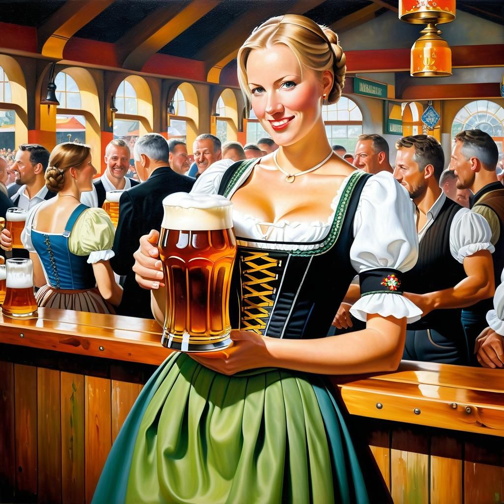 Oktoberfest Woman with Beer in Realism Style