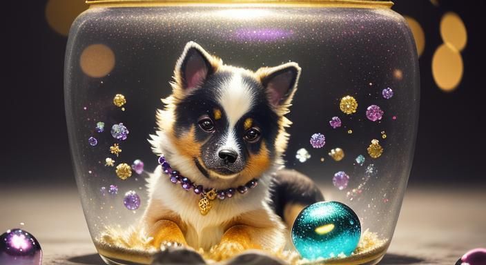Puppy in Jewel Box: Whimsical Still Life in Pastel Colors