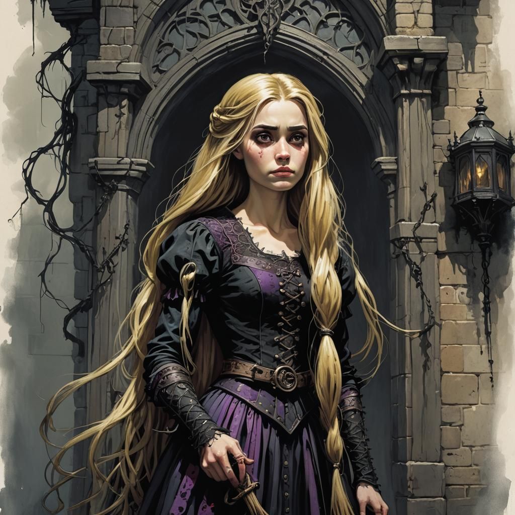 Gothic Horror Rapunzel: A Sinister Digital Painting