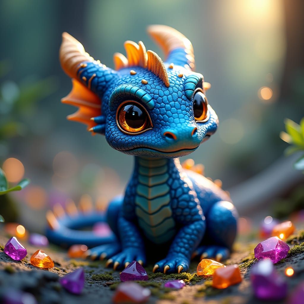 Sapphire Dragon Headshot with Golden Accents