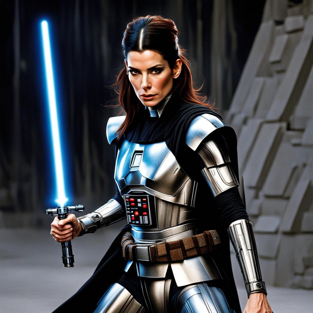 Sandra Bullock with a Lightsaber