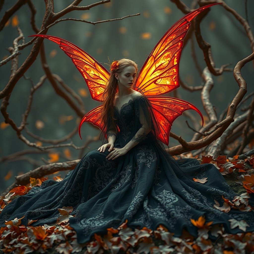 Fiery Fairy in Enchanting Autumn Scene