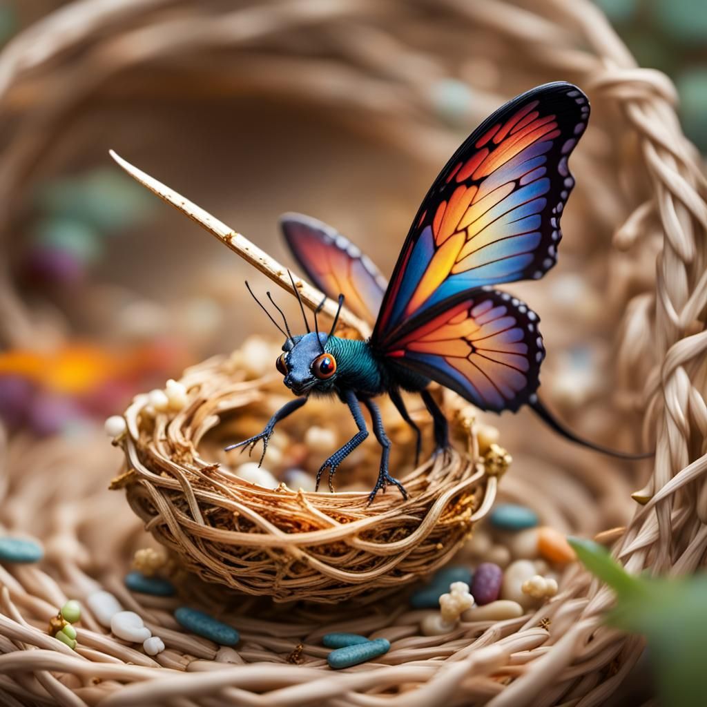 Colorful Butterfly Dragon Landing on Treasure Nest