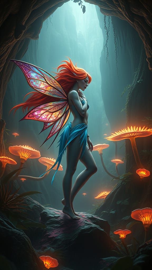Bioluminescent Fairy in Alien Jungle Grotto