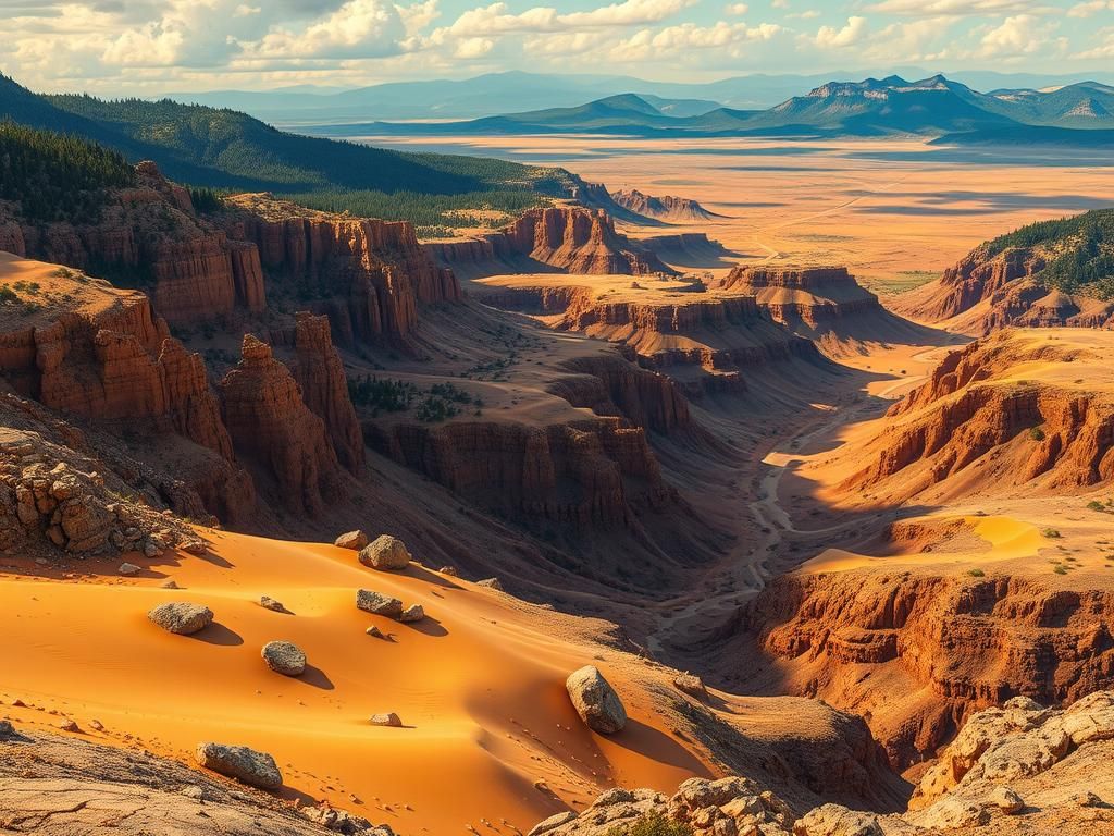 Swirling Terrain Blending Earth, Forests, and Mountains