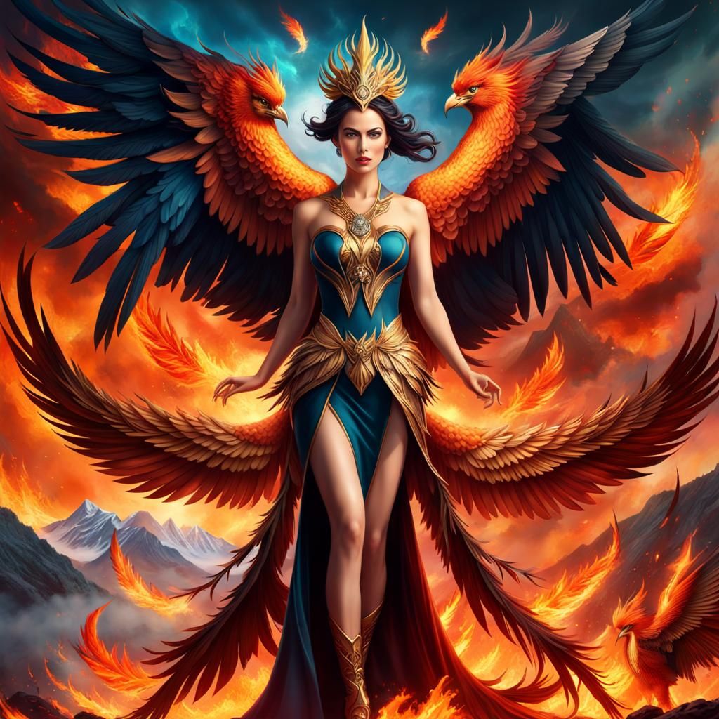 Phoenix Woman Rising from Ashes: Epic Digital Art