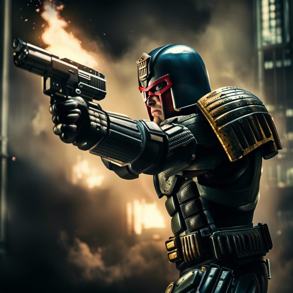 Judge Dredd Fires Weapon in Hyperrealistic HDR Image