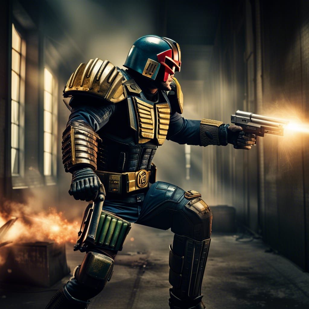 Judge Dredd Fires Weapon in Hyperrealistic HDR Scene