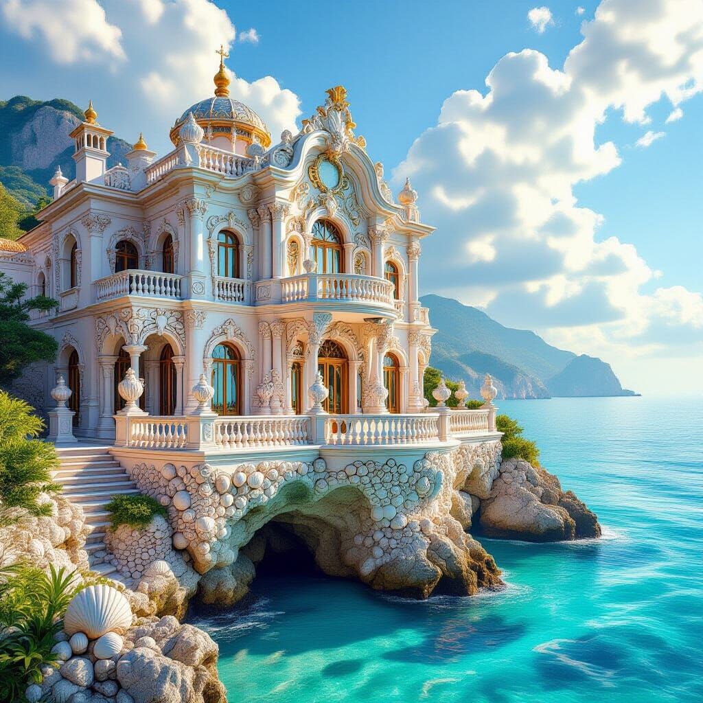Baroque Seashell Villa on Coastal Cliff
