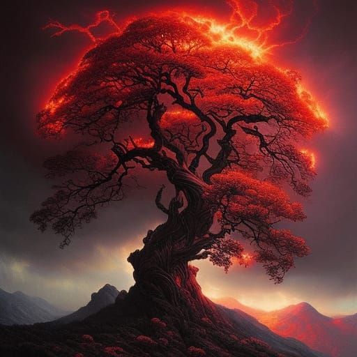 Magical Lava Tree: Detailed Photorealistic Art