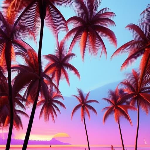 Pink Tropical Beach with Neon Glow