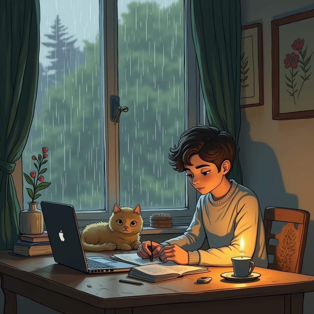 Cozy Lofi Study Scene in Pastel Hues