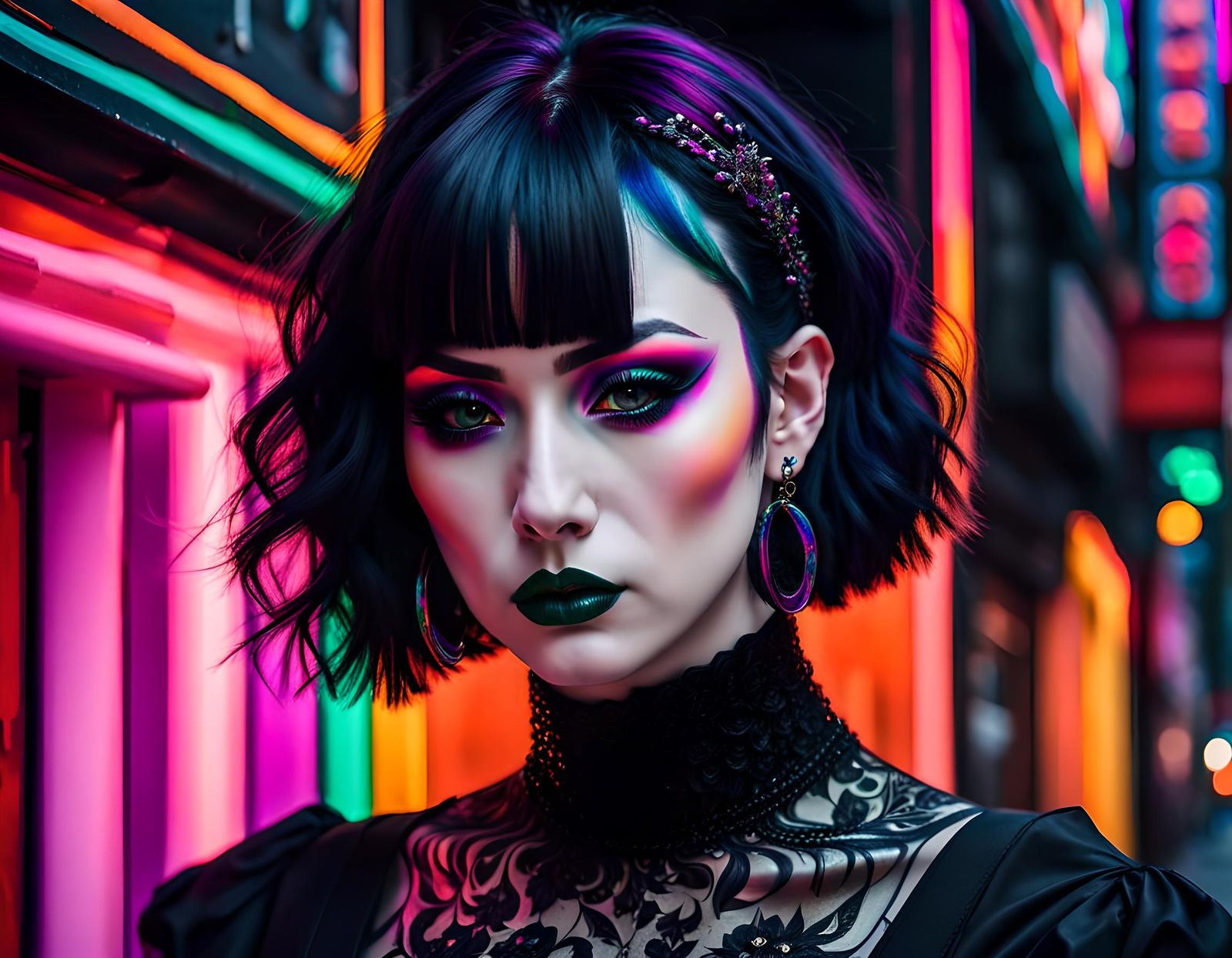 Curvy Goth Girl Portrait in Manga Style