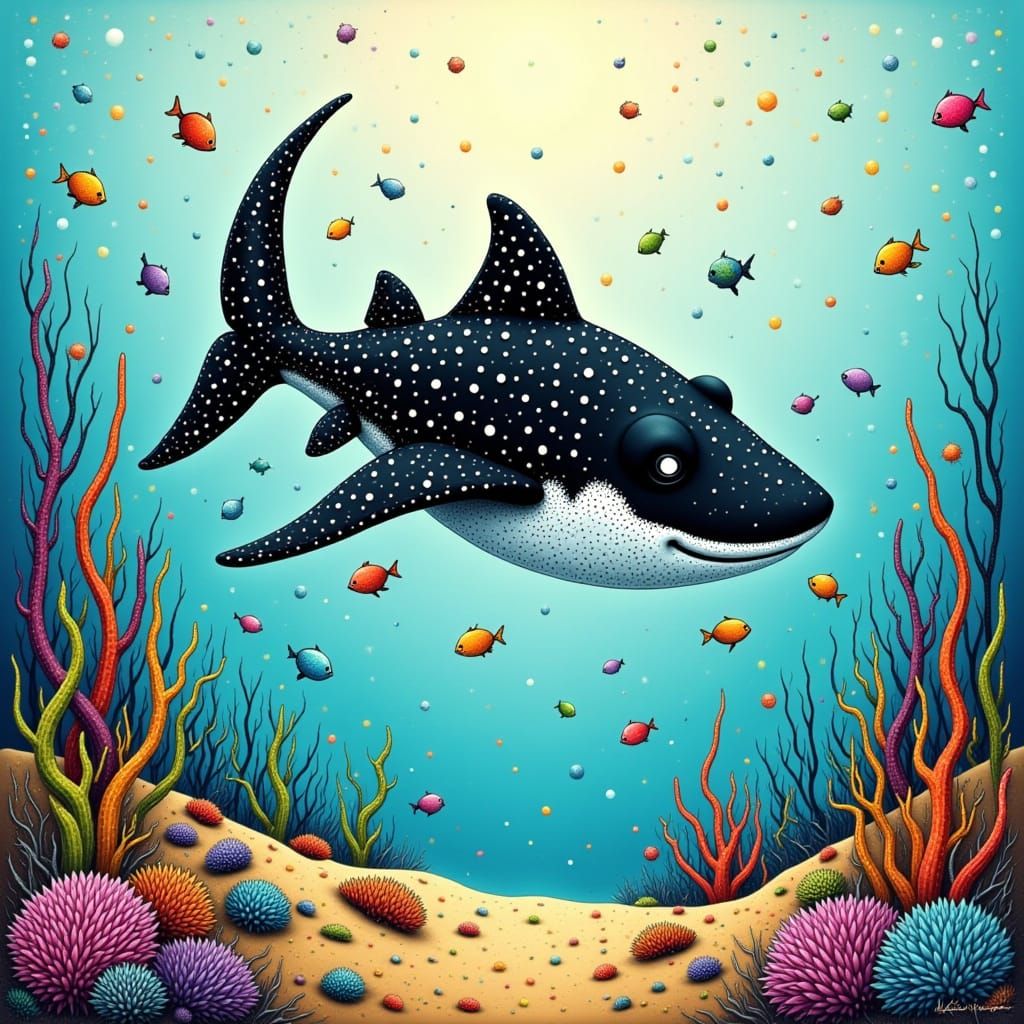 Whimsical Black and White Polka Dot Stingray in a Dreamlike ...