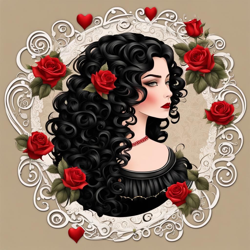 Elegant Queen of Hearts Portrait with Roses