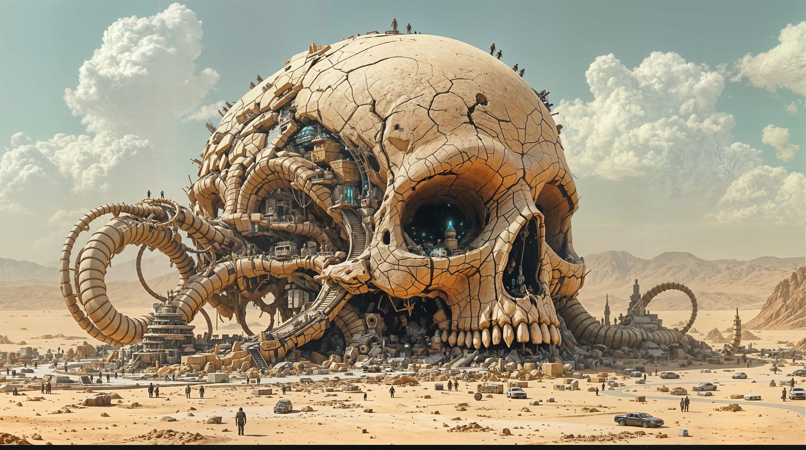 Cyberpunk Metropolis Inside Alien Skull