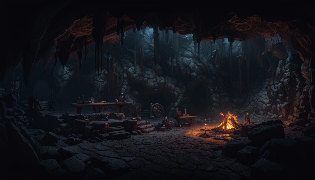 cave with bonfire