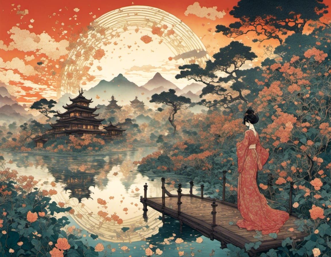 Ukiyo-e Image with Golden Details