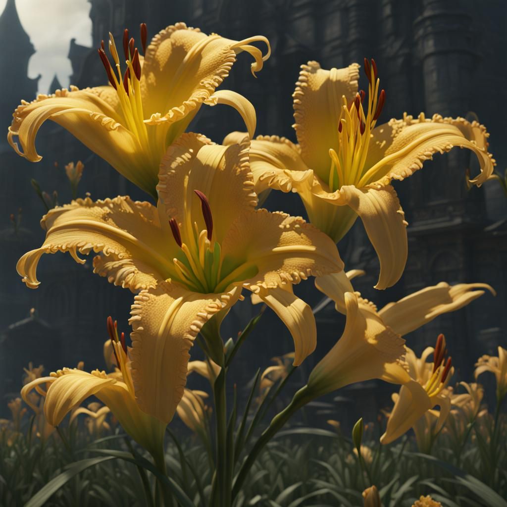 Pale Yellow Day Lilies: Detailed Matte Painting