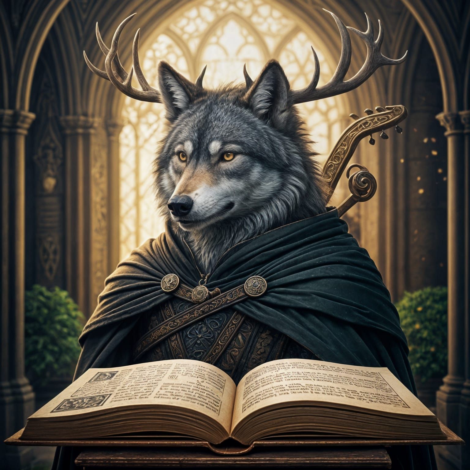Anthropomorphic Grey Wolf in Medieval Art Style