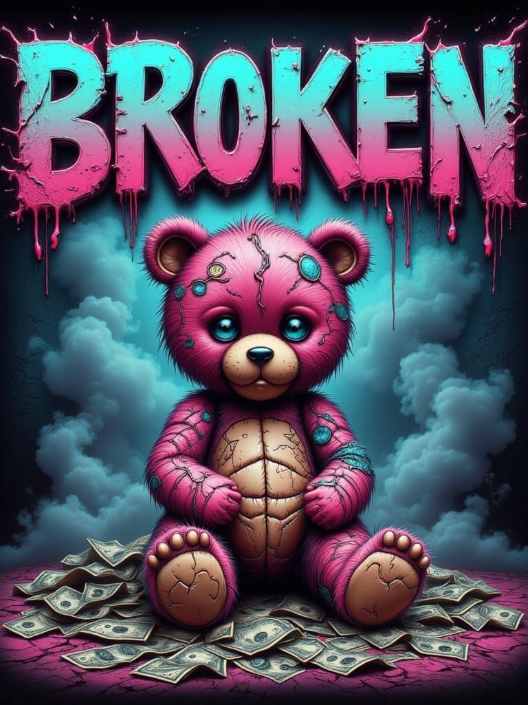 Sad Stitched Chibi Bear Streetwear Graphic