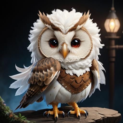 Cute Red Baby Barn Owl with Blue Mohawk