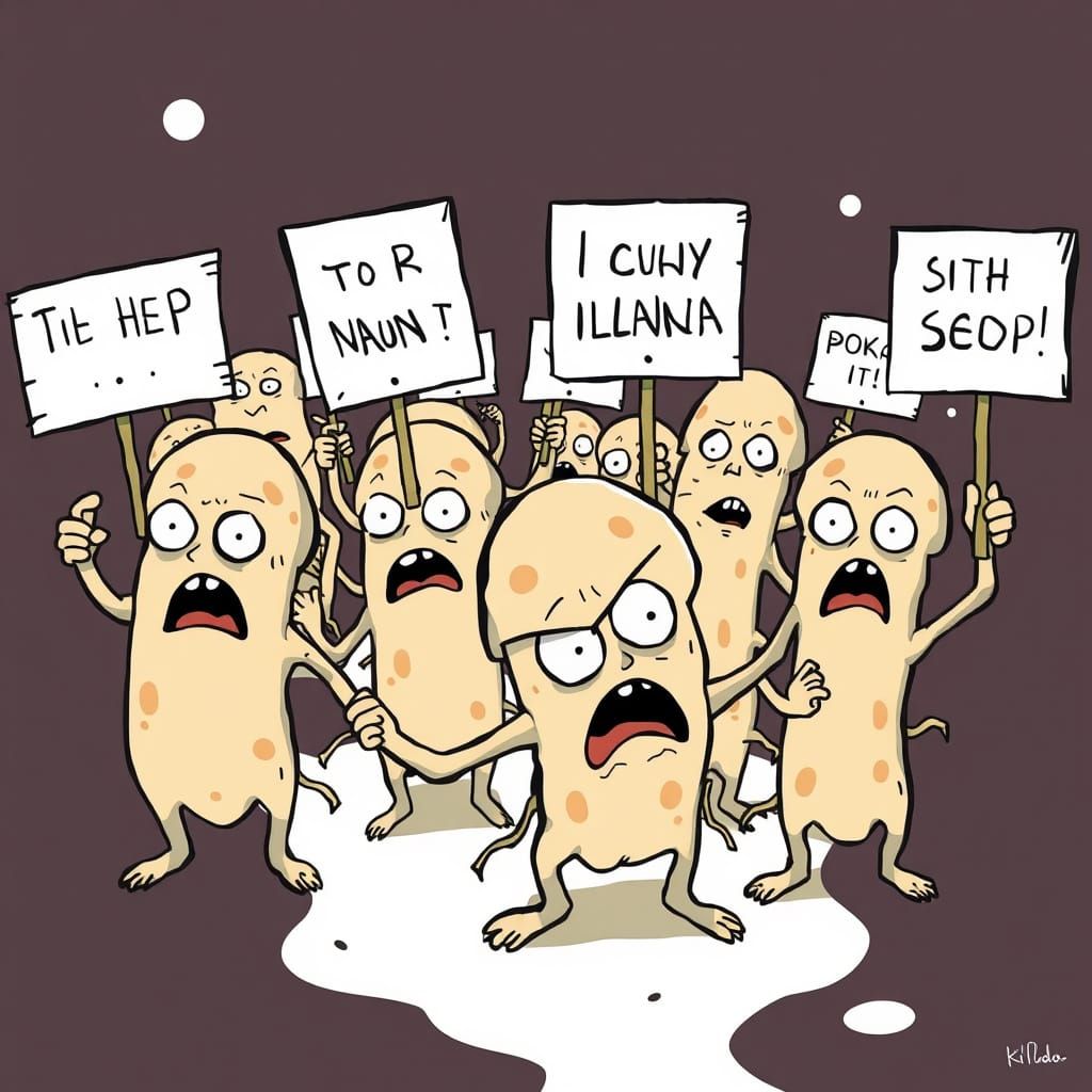 Surreal Cartoon of Protozoans in Protest