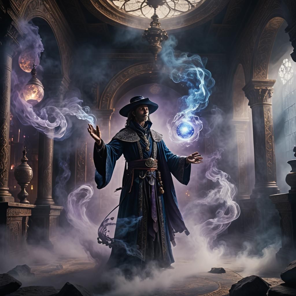 Mysterious Mage Casting Spell in Ethereal Fantasy Style