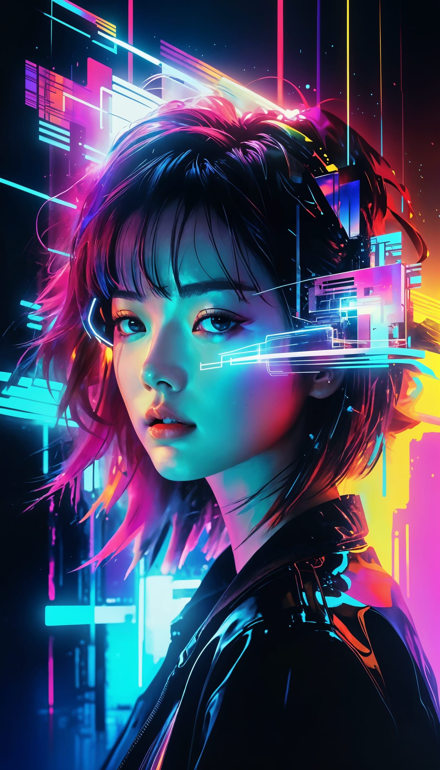 Dreamy Neon Portrait in Vaporwave Style
