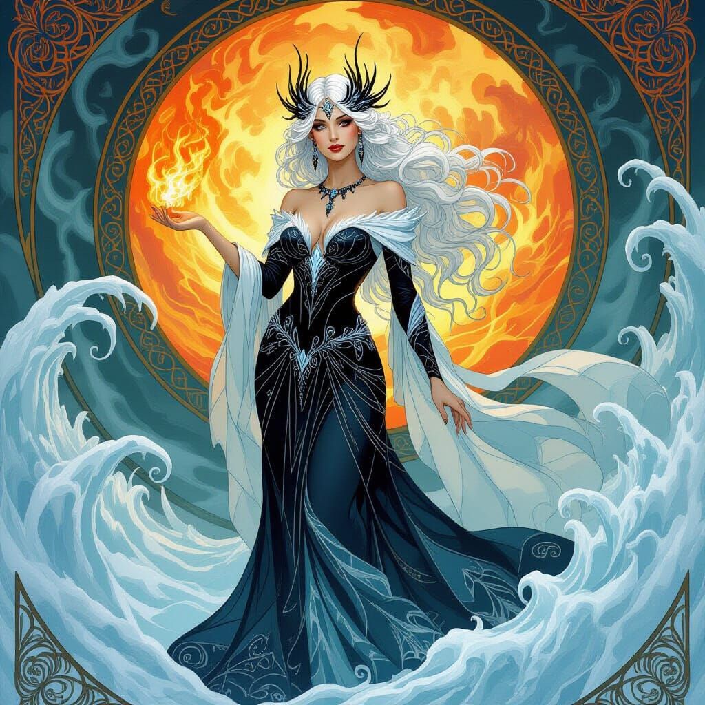 Ice and Fire Goddess in Art Nouveau Style