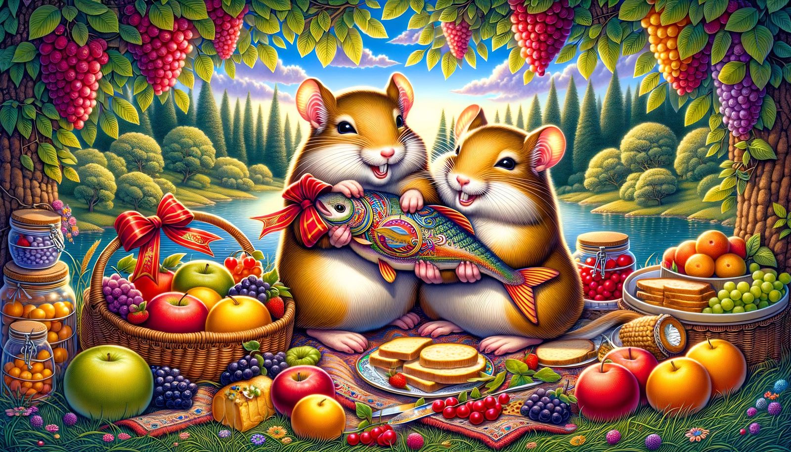 Festive Gerbils Picnic in Idyllic Landscape
